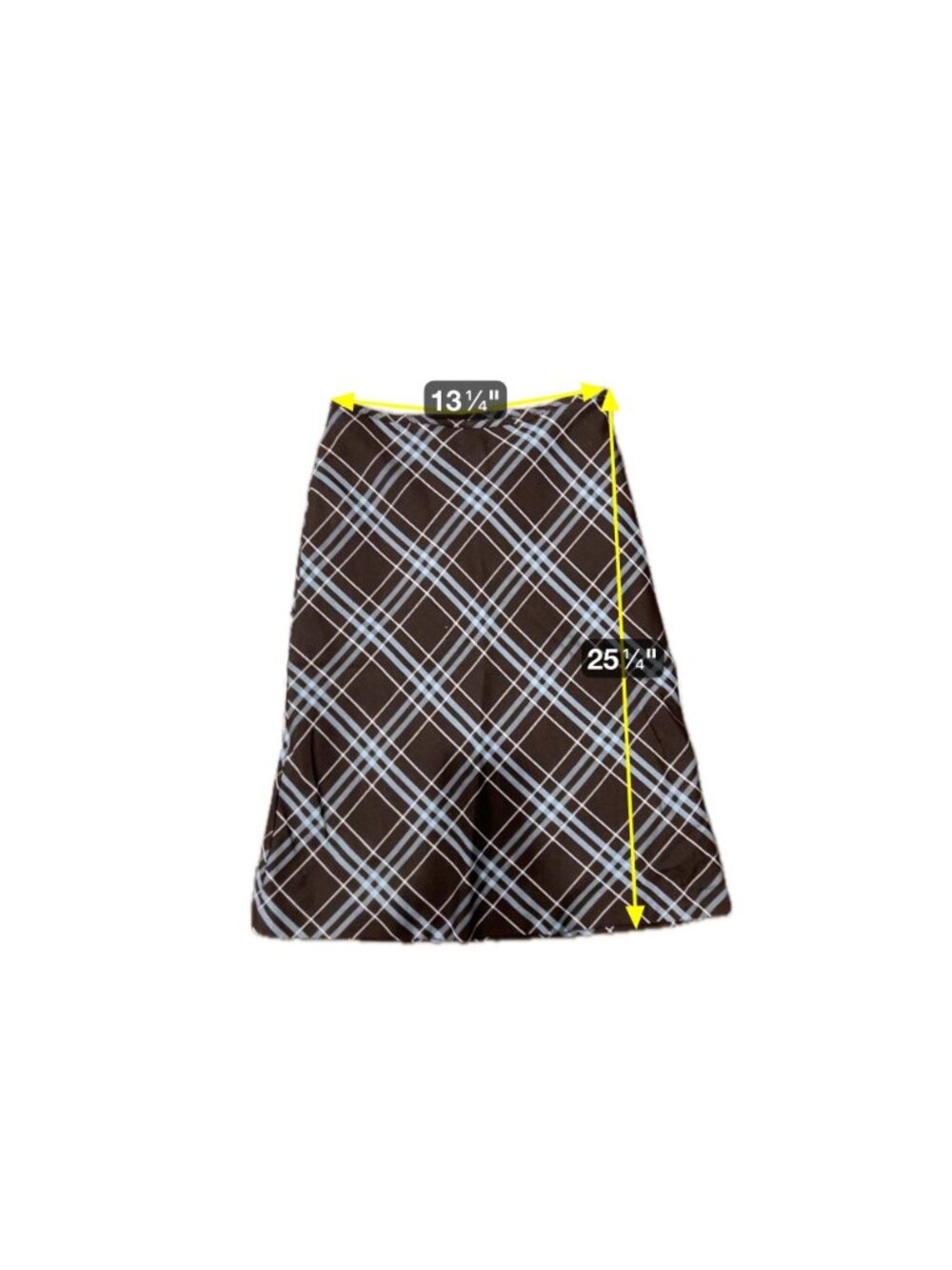 Plaid A-Line Skirt Professional Brown Blue Sz Small Knee Length Preppy Academia - Picture 6 of 9